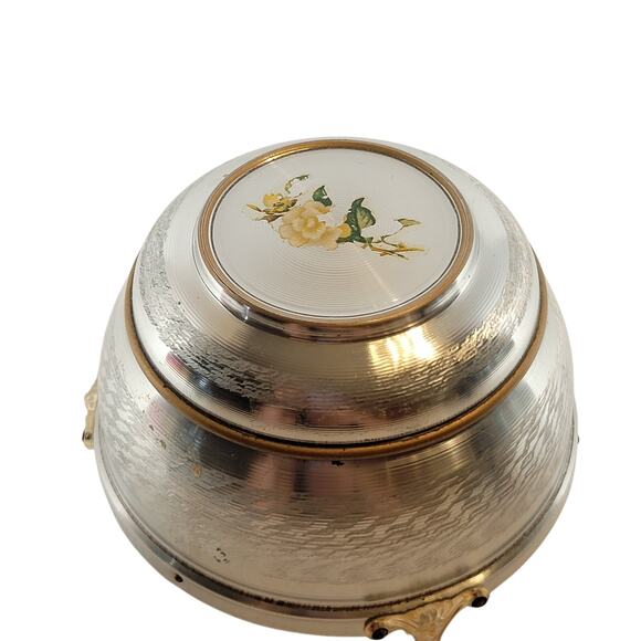 Vintage Prague Musical Powder Box Silver Tone Floral Lid 6" Plays Blue Danube - Picture 16 of 16
